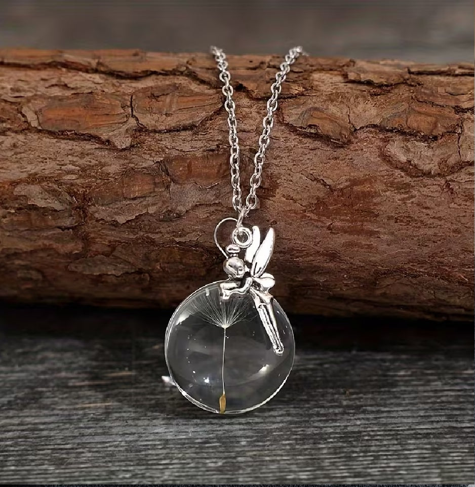 Charming "Angel and Dandelion" Pendant Necklace