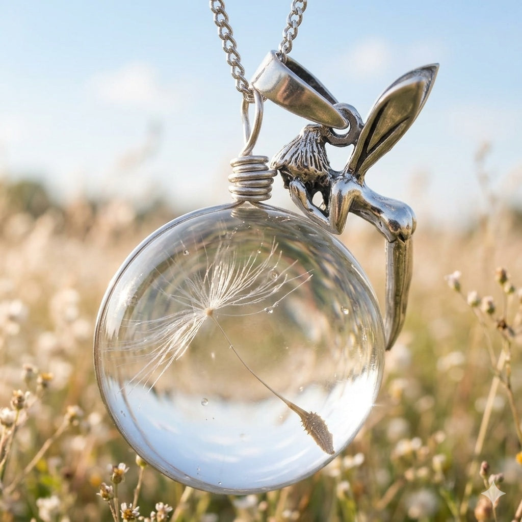 Charming "Angel and Dandelion" Pendant Necklace