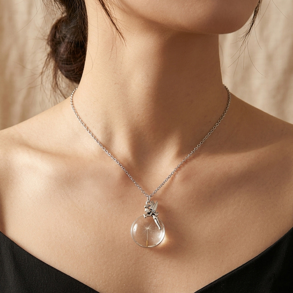 Charming "Angel and Dandelion" Pendant Necklace