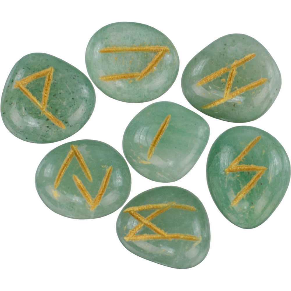 Green Aventurine Rune Set with Velvet Bag
