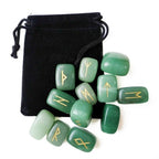 Green Aventurine Rune Set with Velvet Bag