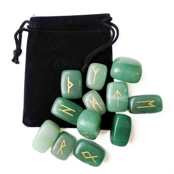Green Aventurine Rune Set with Velvet Bag