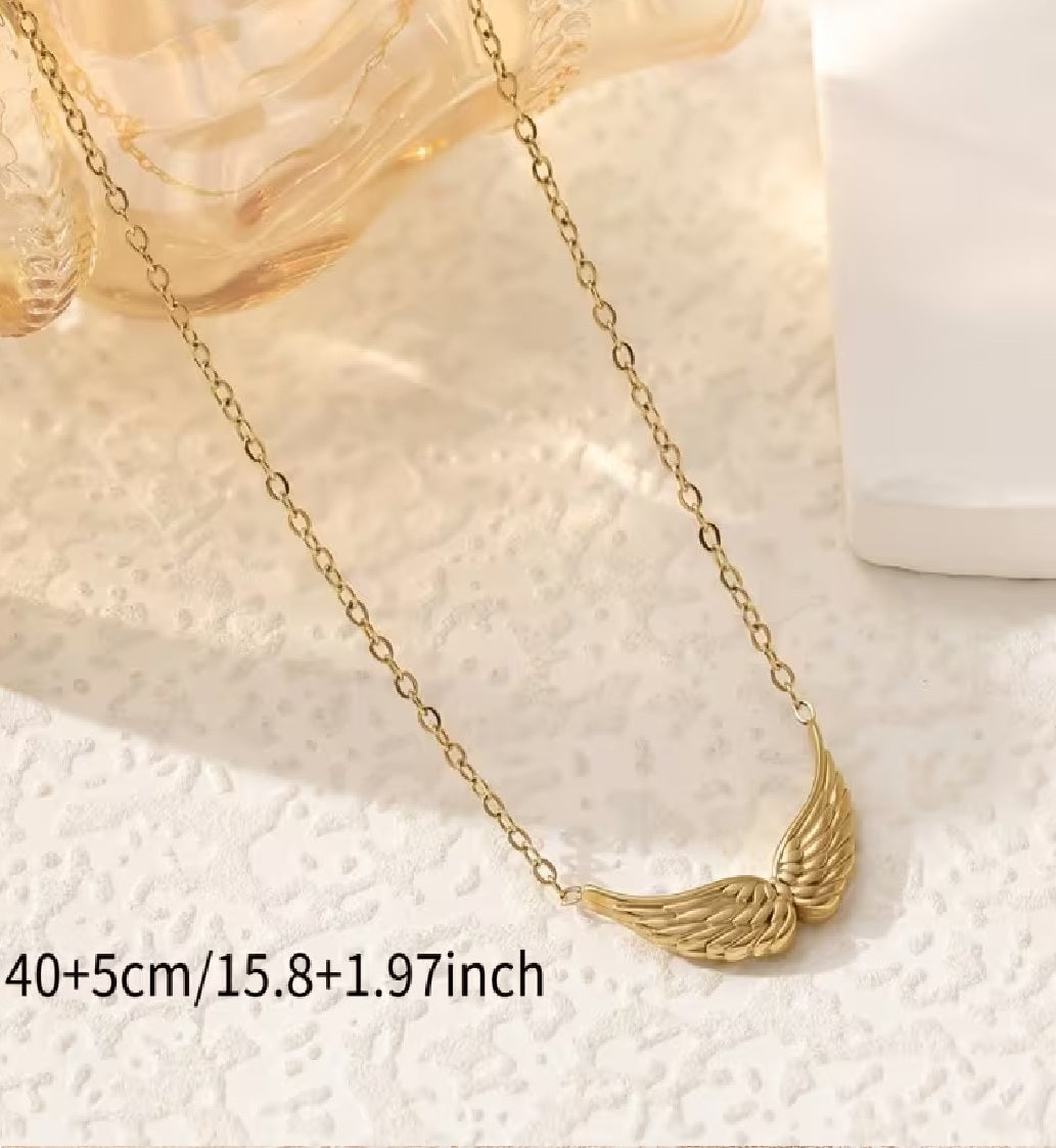 Golden Angel Wing Pendant Necklace