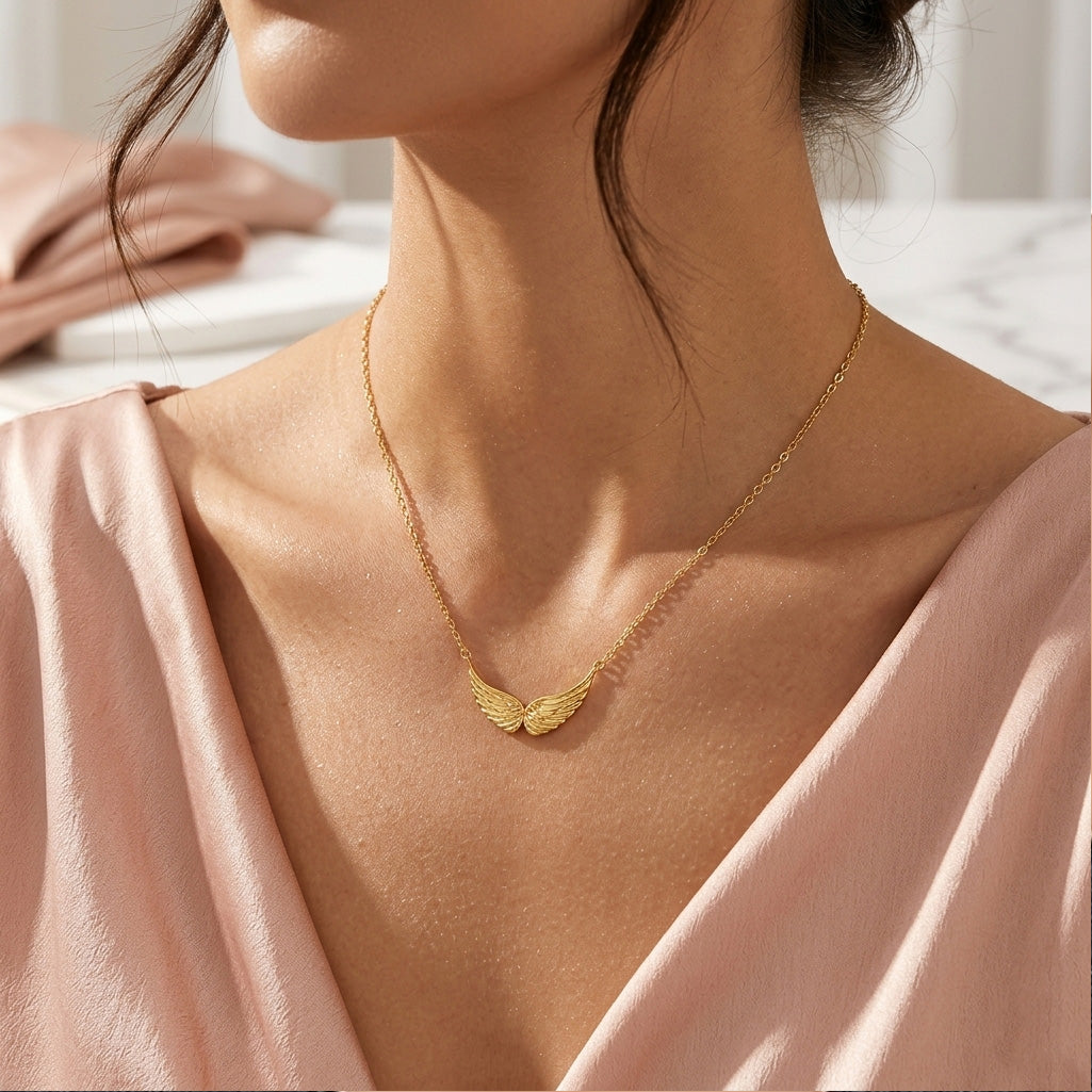 Golden Angel Wing Pendant Necklace