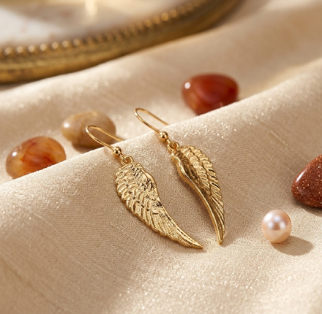 Golden Elegant Angel Wing Drop Earrings