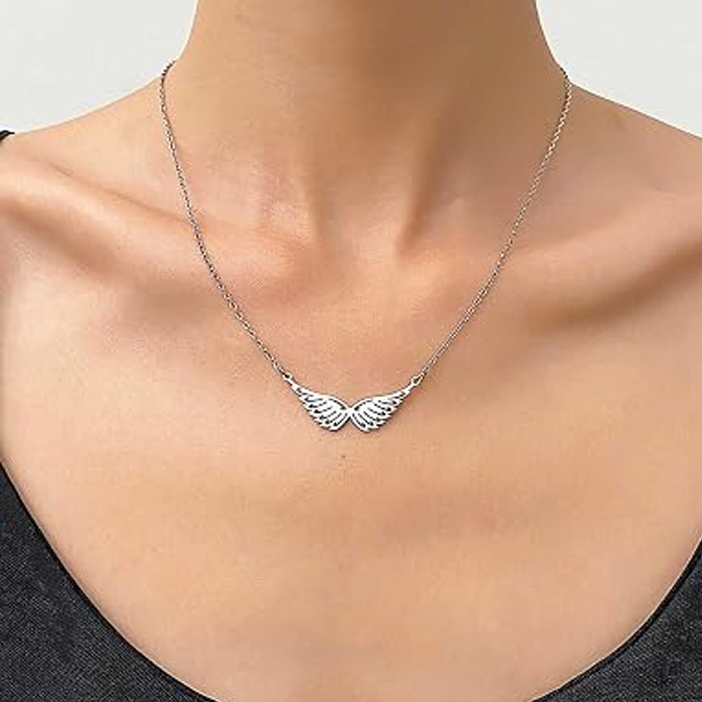Silver Angel Wing Pendant Necklace