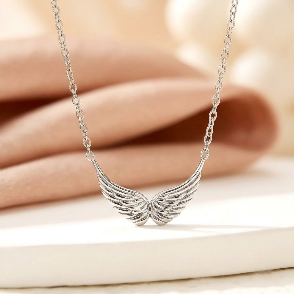 Silver Angel Wing Pendant Necklace