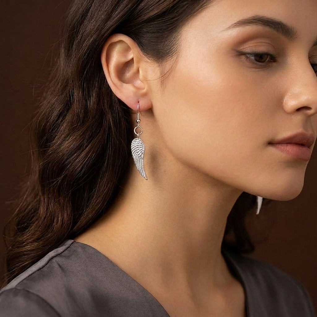 Silver Elegant Angel Wing Drop Earrings
