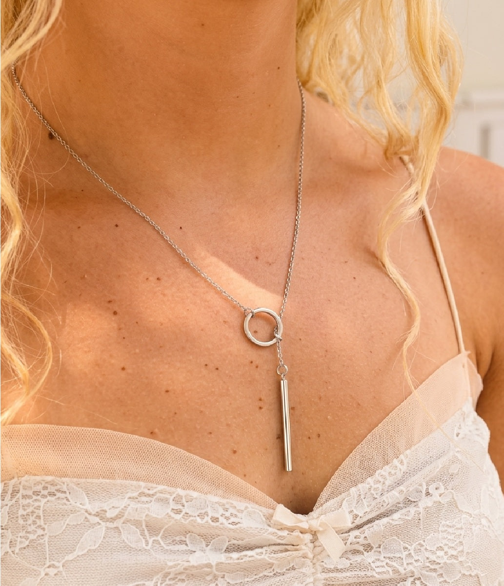 Ladies' Silver Y-Shaped Necklace
