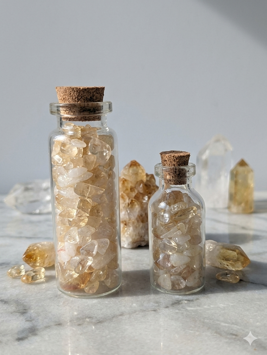 Stone Chips Bottle - Citrine & Quartz