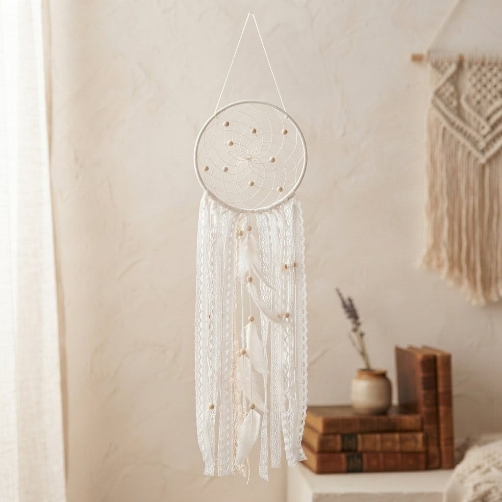 White DreamCatcher Medium crochet