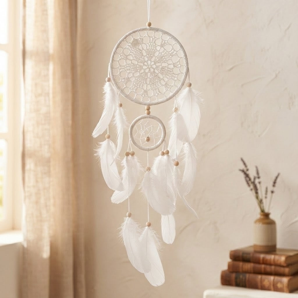 White DreamCatcher Medium crochet